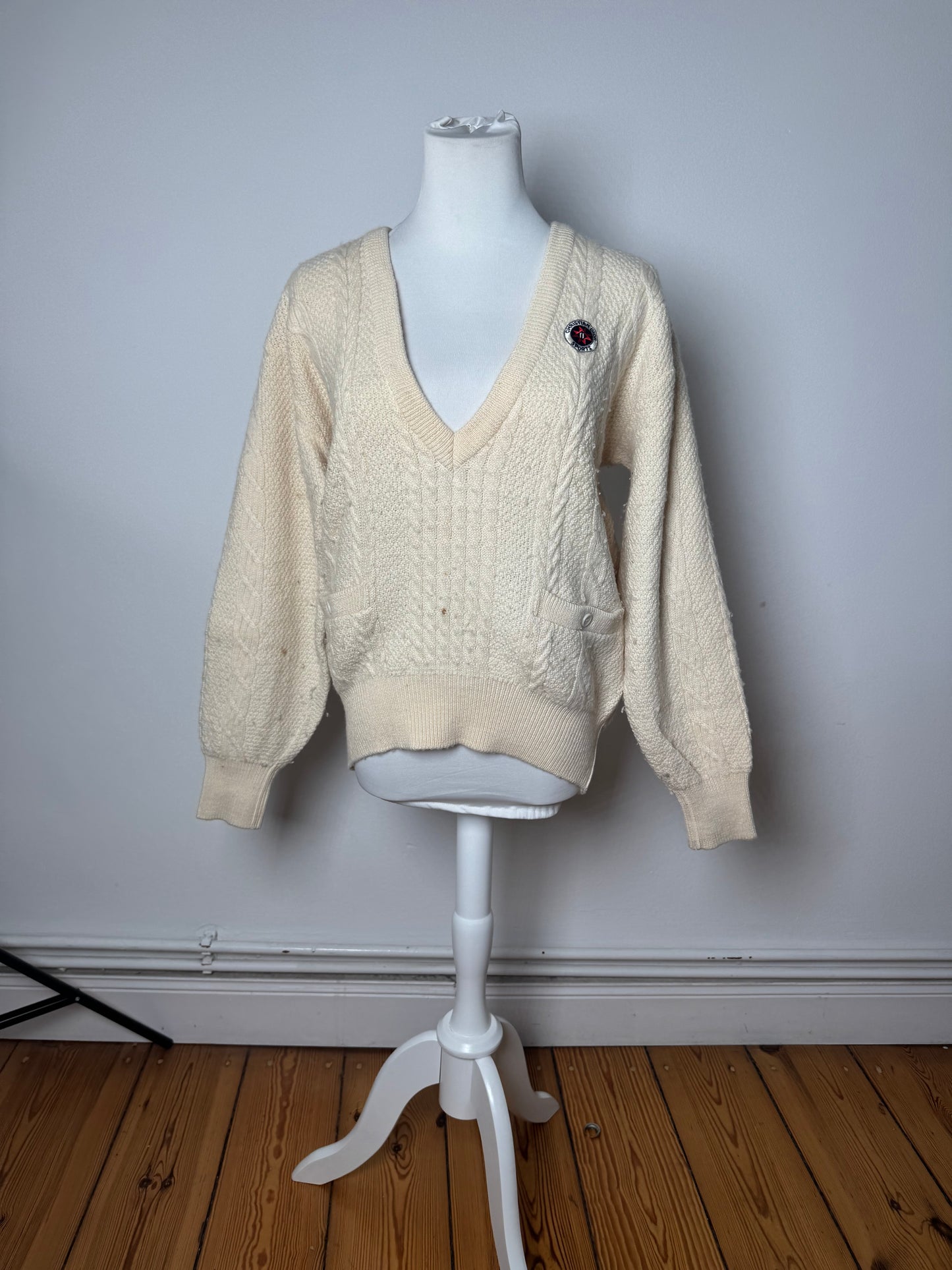 Vintage Dior Wool V-Neck Sweater Beige M