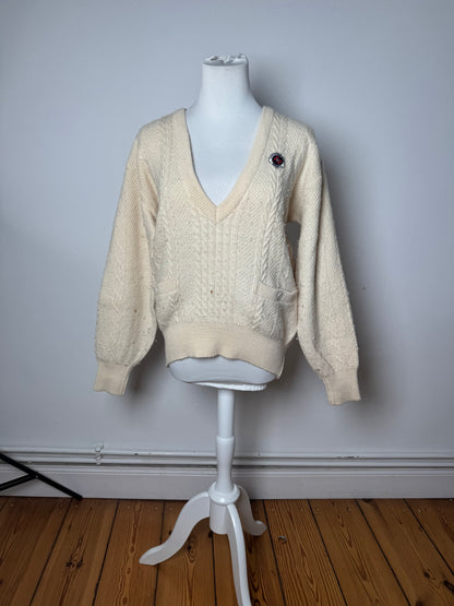 Vintage Dior Wool V-Neck Sweater Beige M