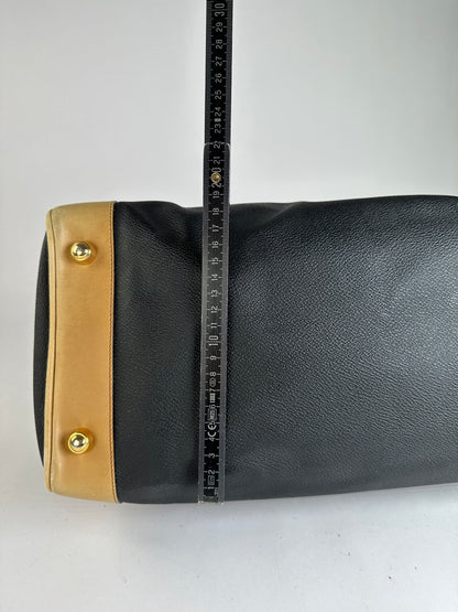 Vintage Givenchy 4G Logo Structured Duffle Bag Late 1970s Black Beige