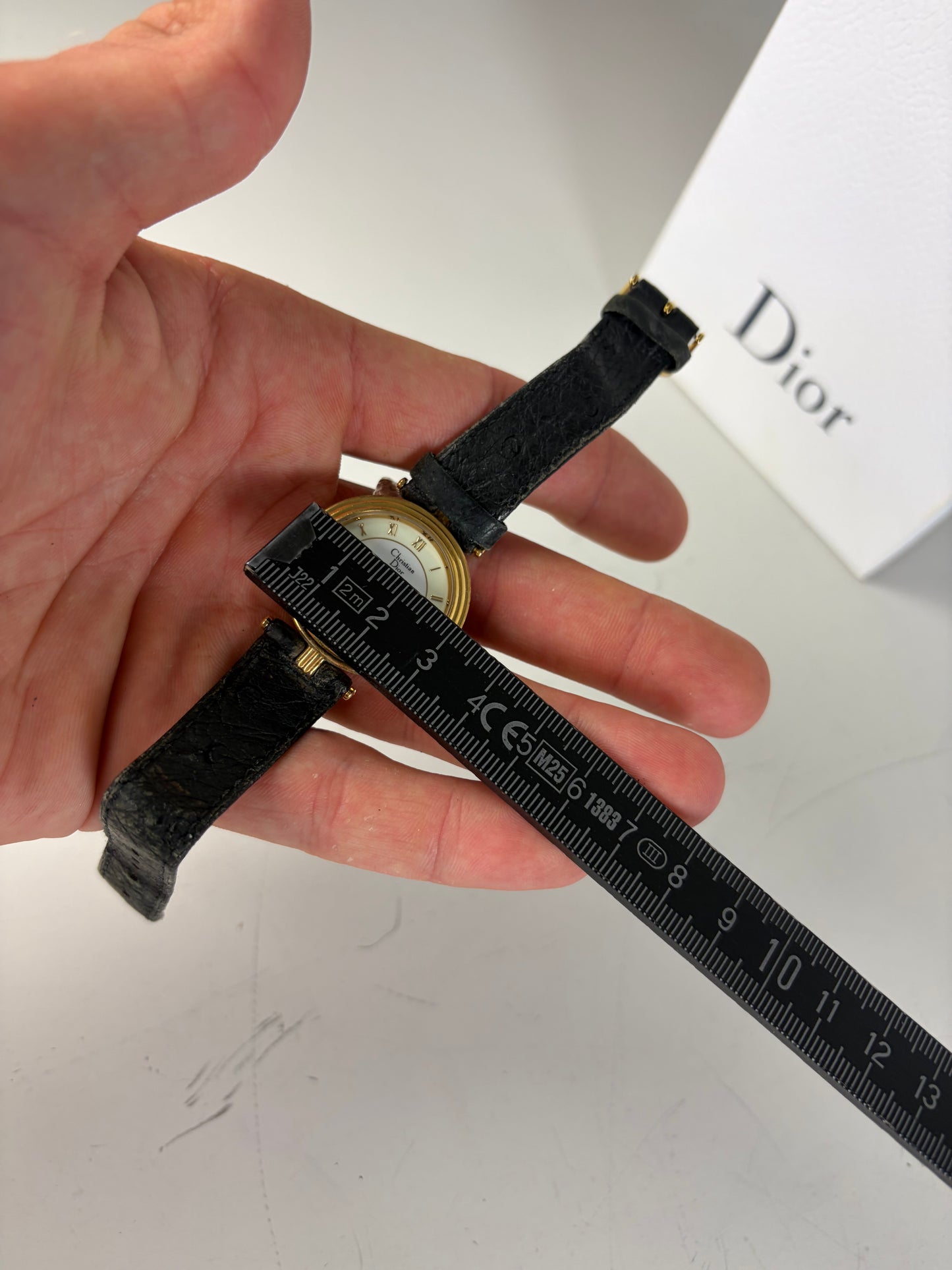 Vintage Dior Leather Strap Bracelet Watch Black Gold