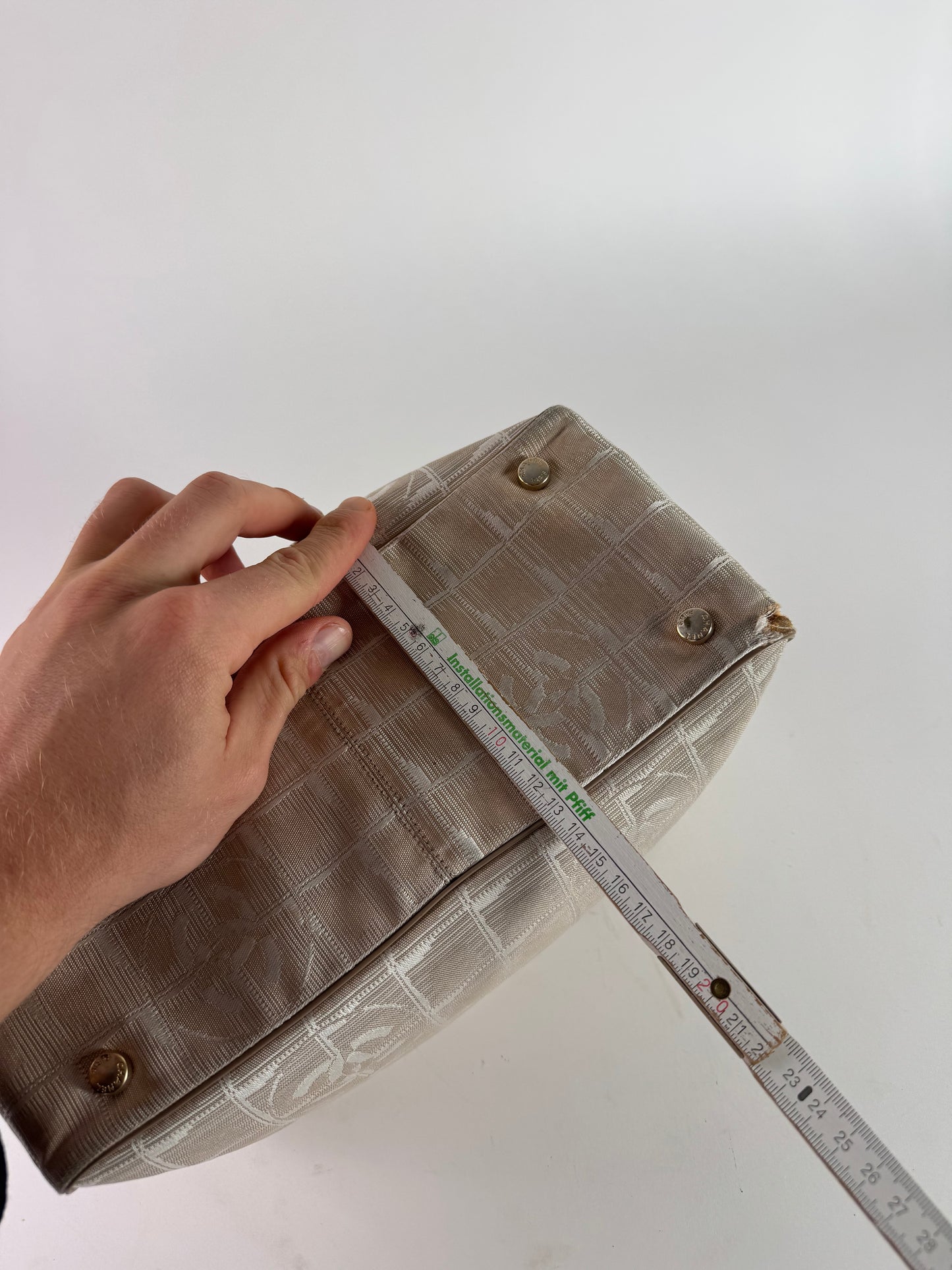 Vintage Chanel Monogram Canvas Leather Tote Bag Beige Brown