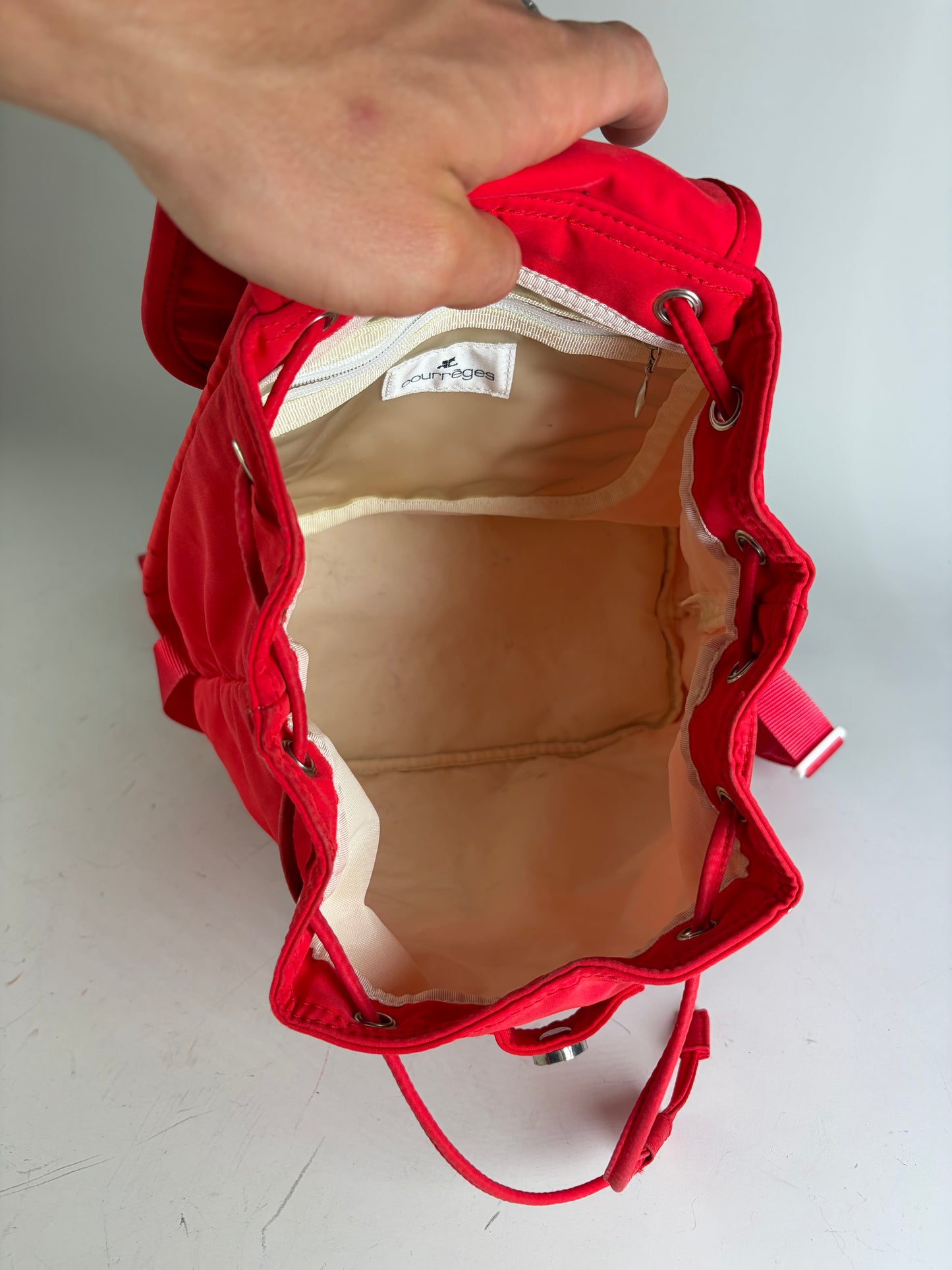 Vintage Courreges Nylon Backpack Red Silver-Tone