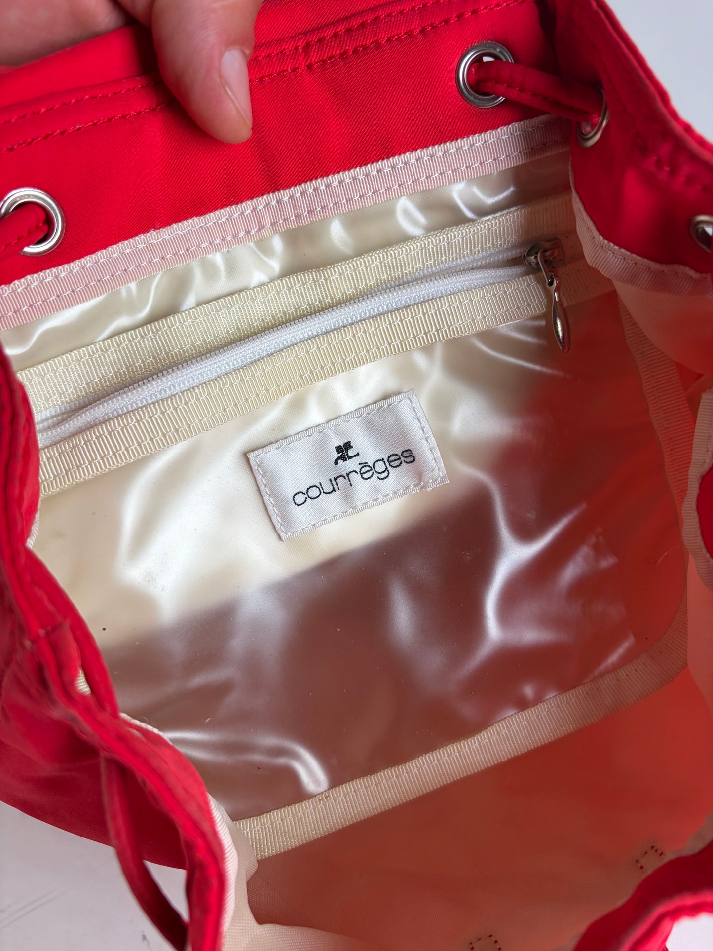 Vintage Courreges Nylon Backpack Red Silver-Tone
