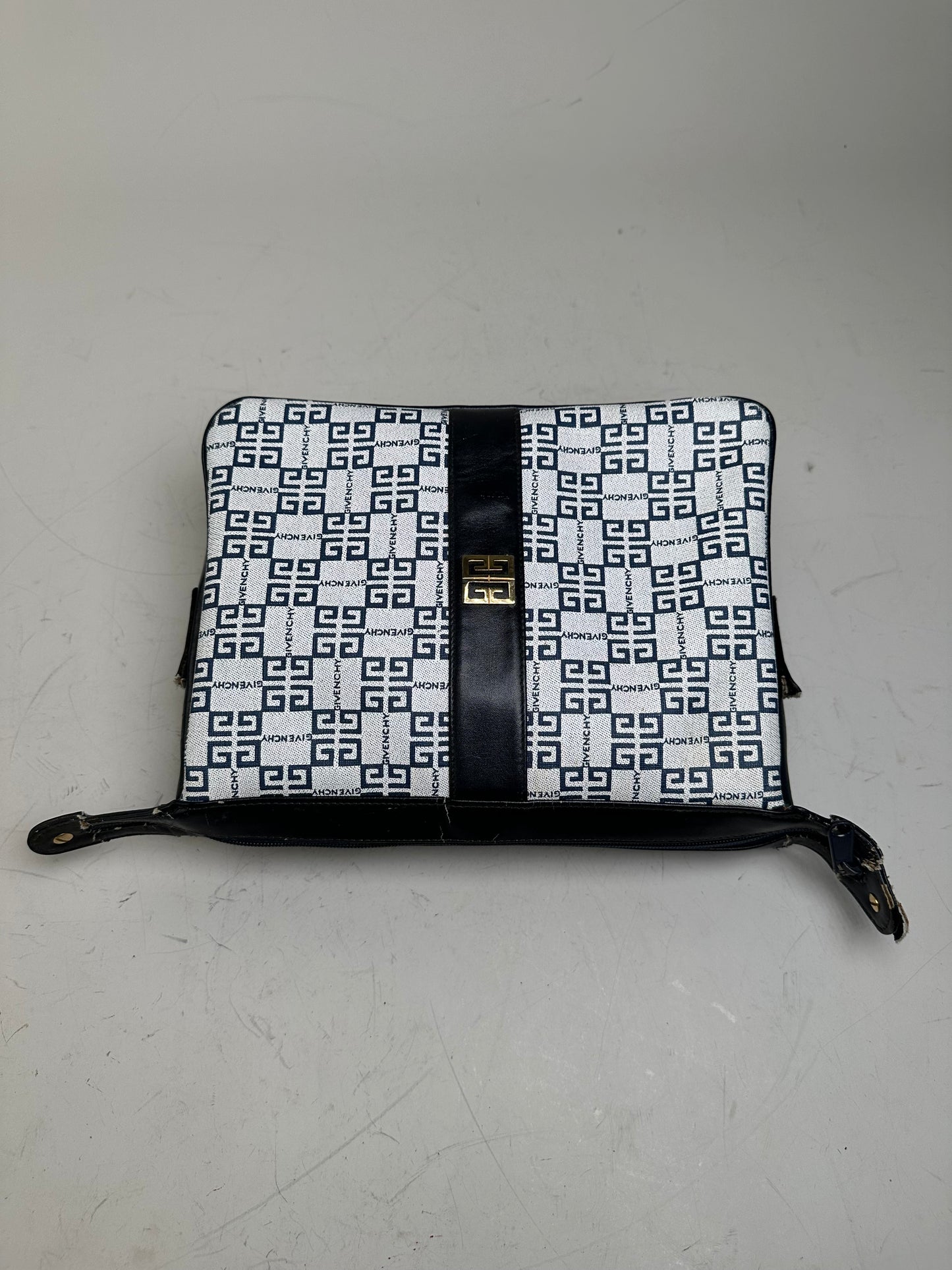 Vintage Givenchy Canvas Crossbody Bag White Navy Gold