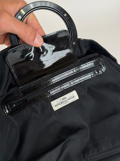 Sac cabas vintage Balenciaga en tissu éponge beige noir