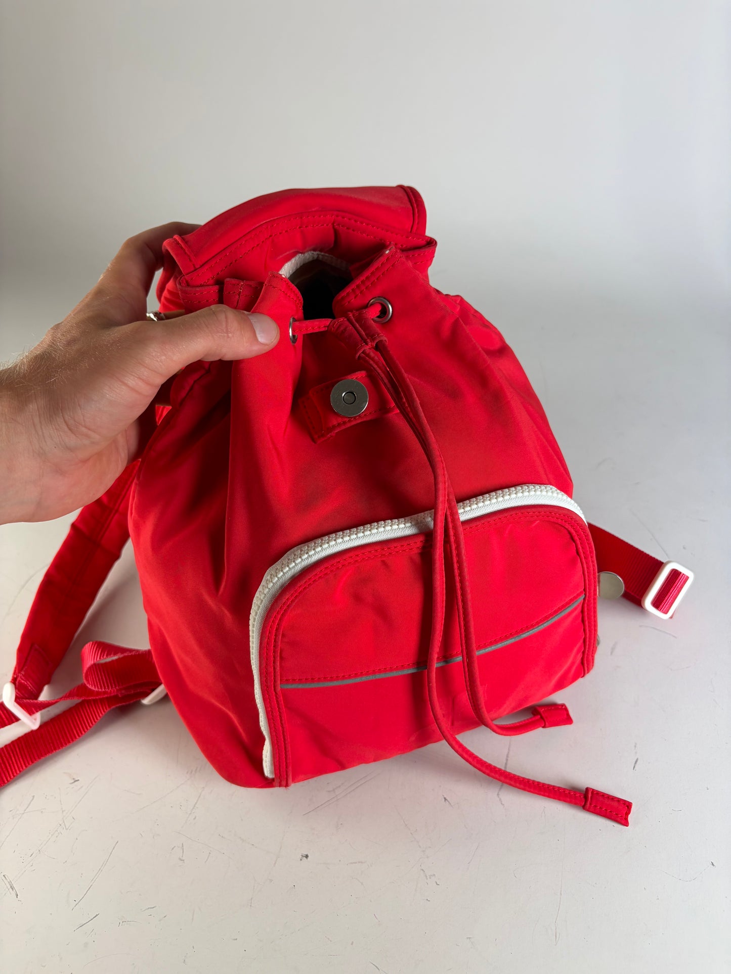 Vintage Courreges Nylon Backpack Red Silver-Tone