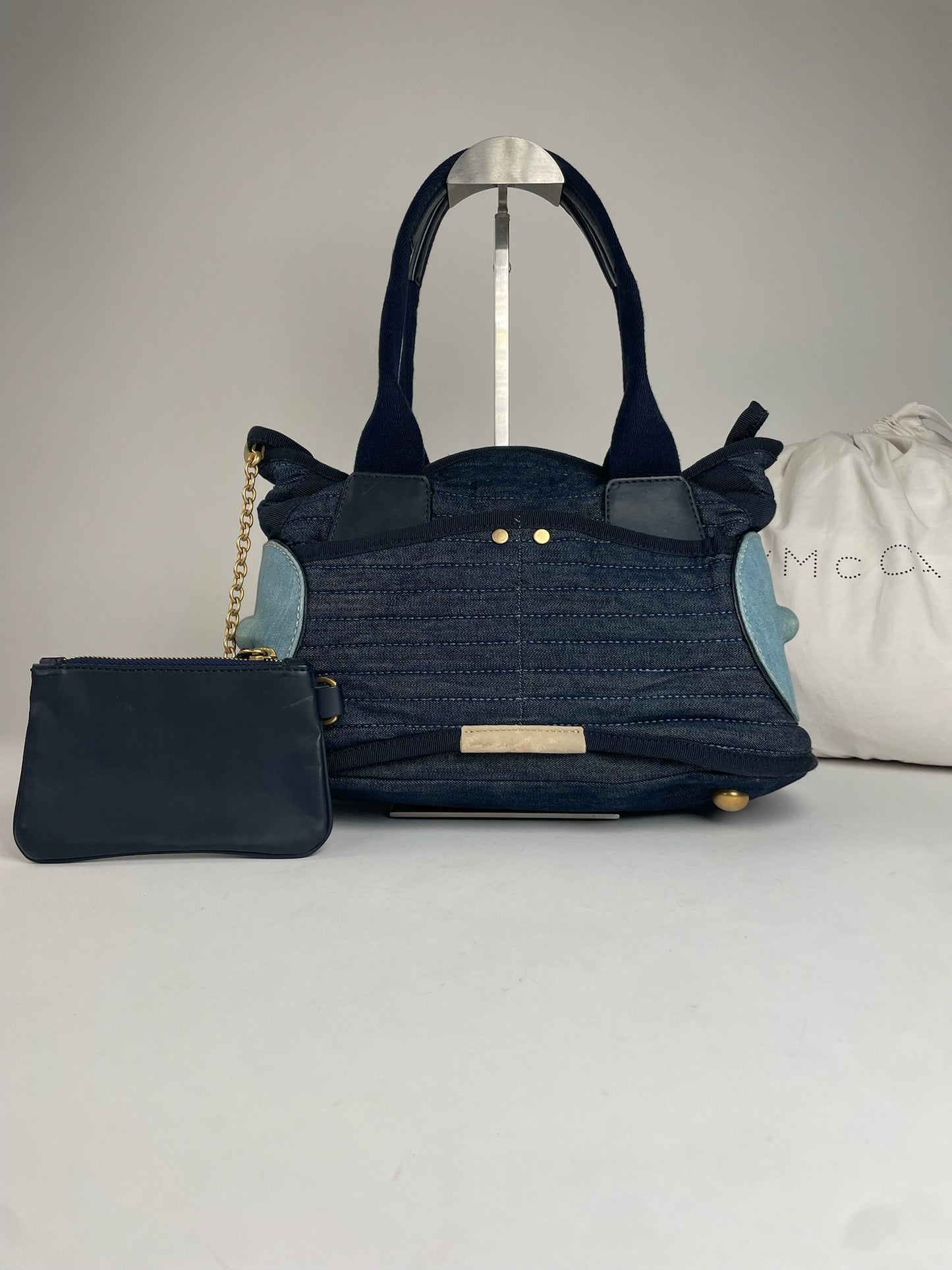 Vintage Stella Mc Cartney Denim Vegan Leather Handbag Navy Blue