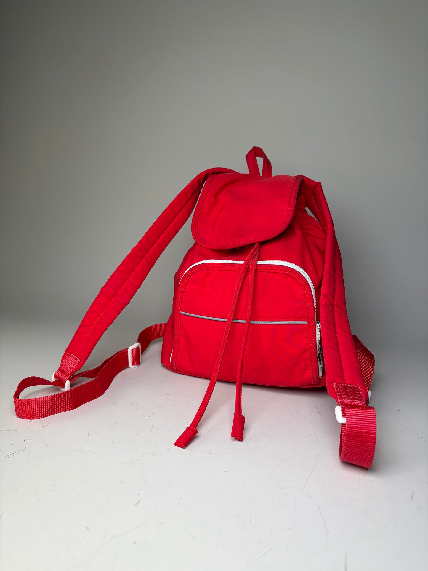 Vintage Courreges Nylon Backpack Red Silver-Tone