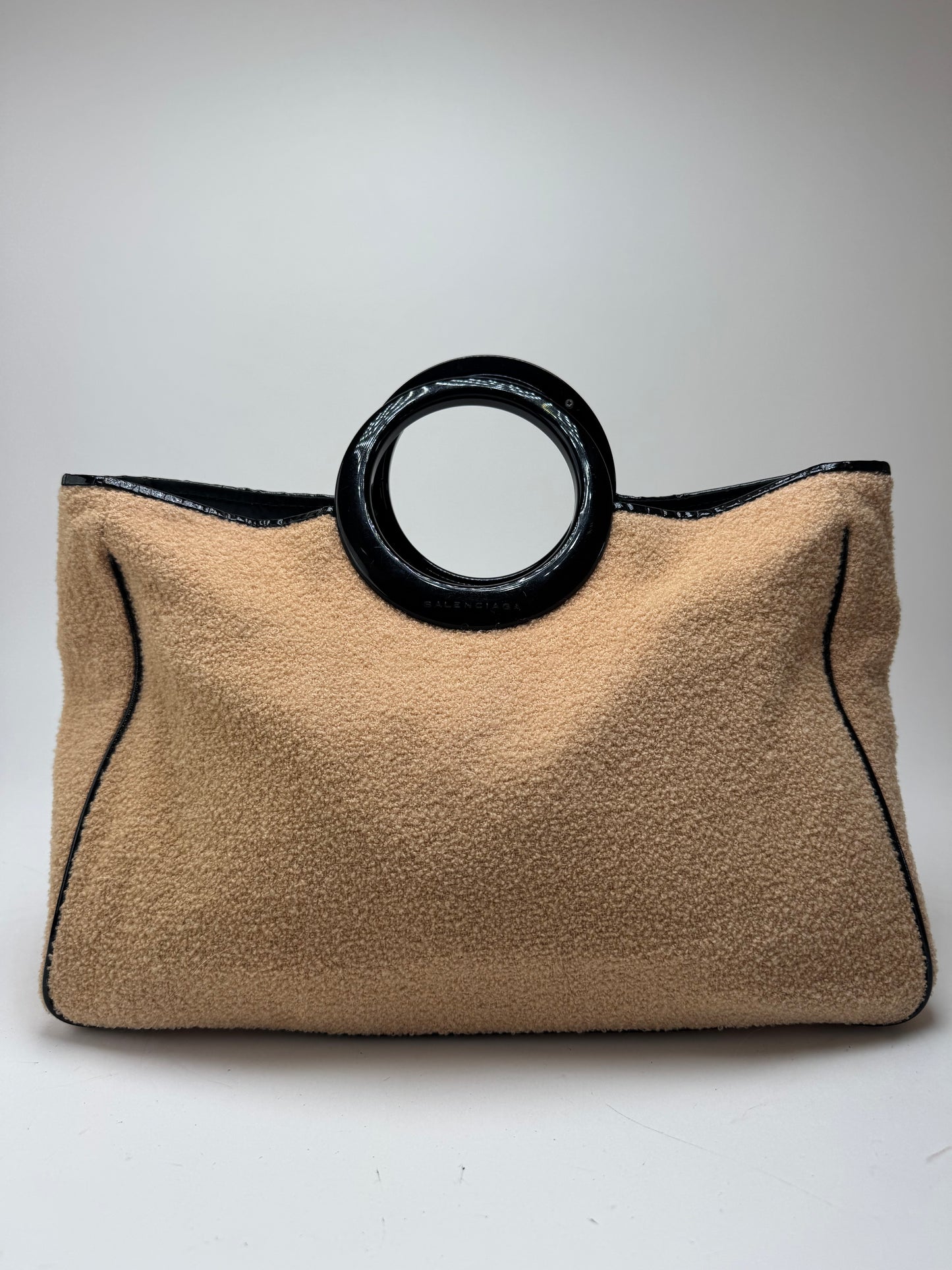 Sac cabas vintage Balenciaga en tissu éponge beige noir
