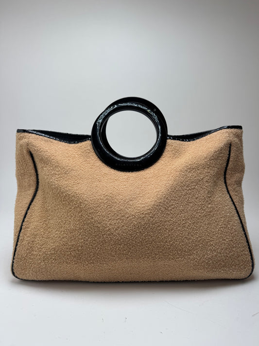 Sac cabas vintage Balenciaga en tissu éponge beige noir