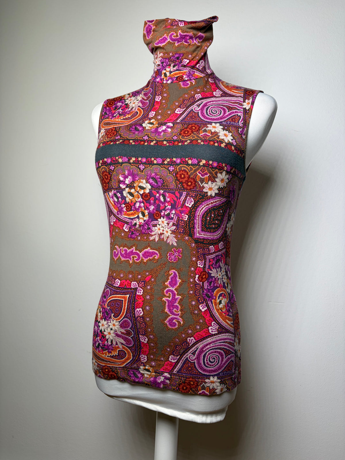 Vintage Etro Paisley Print Turtleneck Top Late 1990s Multicolor L