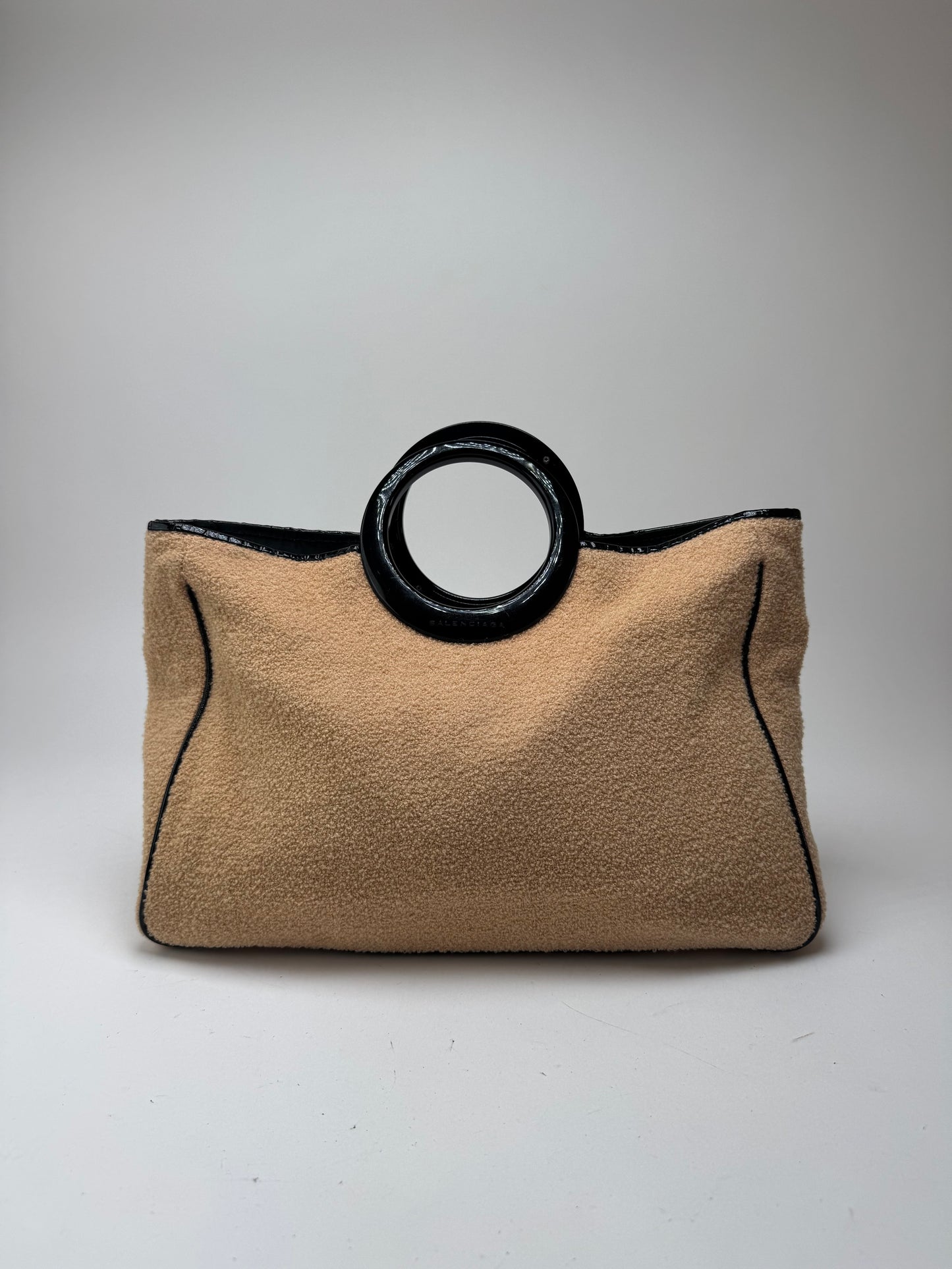 Sac cabas vintage Balenciaga en tissu éponge beige noir