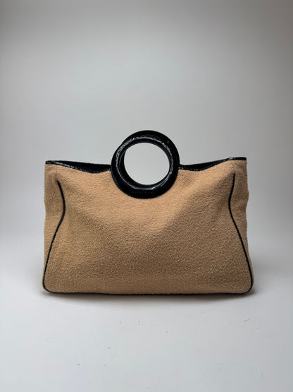 Sac cabas vintage Balenciaga en tissu éponge beige noir