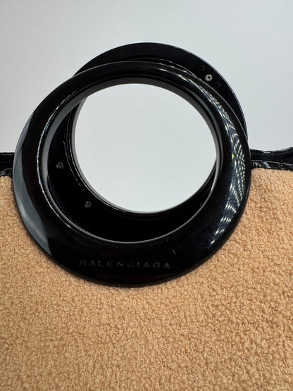 Sac cabas vintage Balenciaga en tissu éponge beige noir