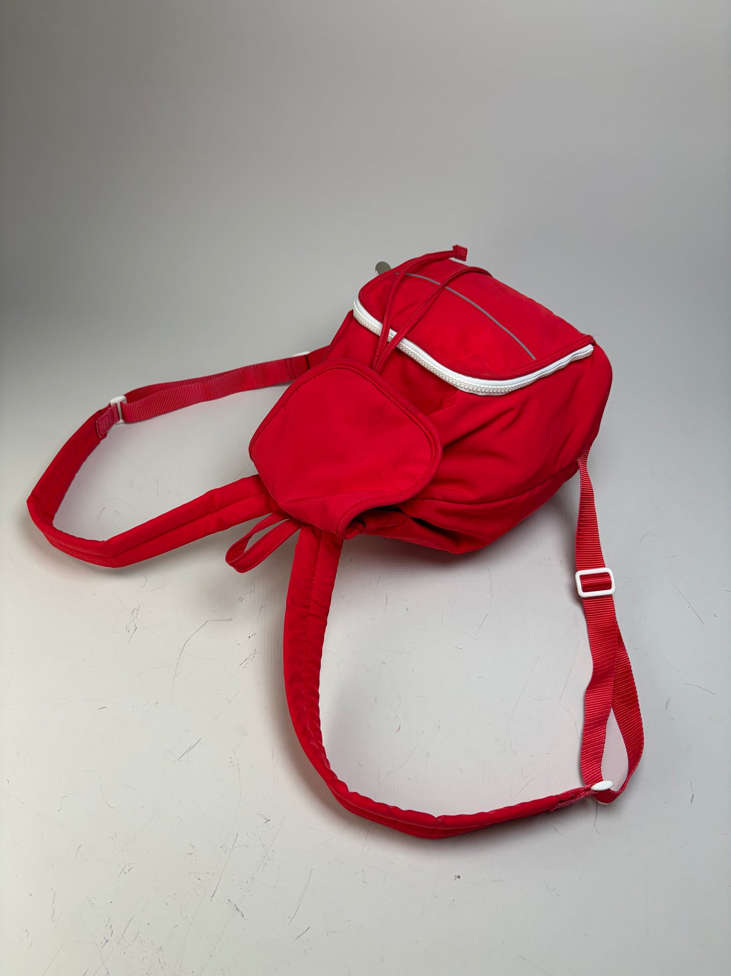Vintage Courreges Nylon Backpack Red Silver-Tone