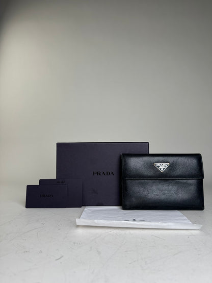 Vintage Prada Saffiano Leather Wallet Black Silver