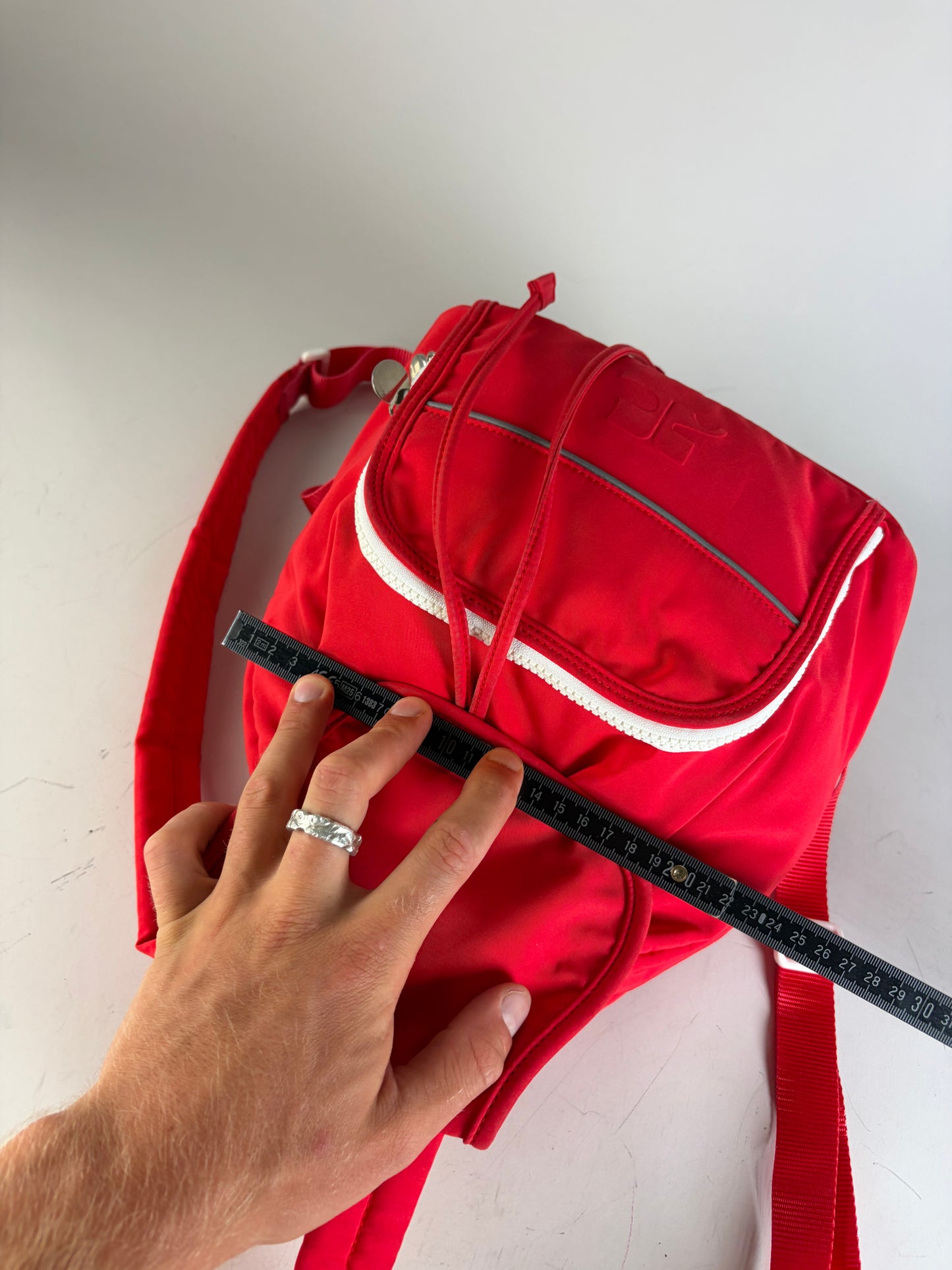 Vintage Courreges Nylon Backpack Red Silver-Tone