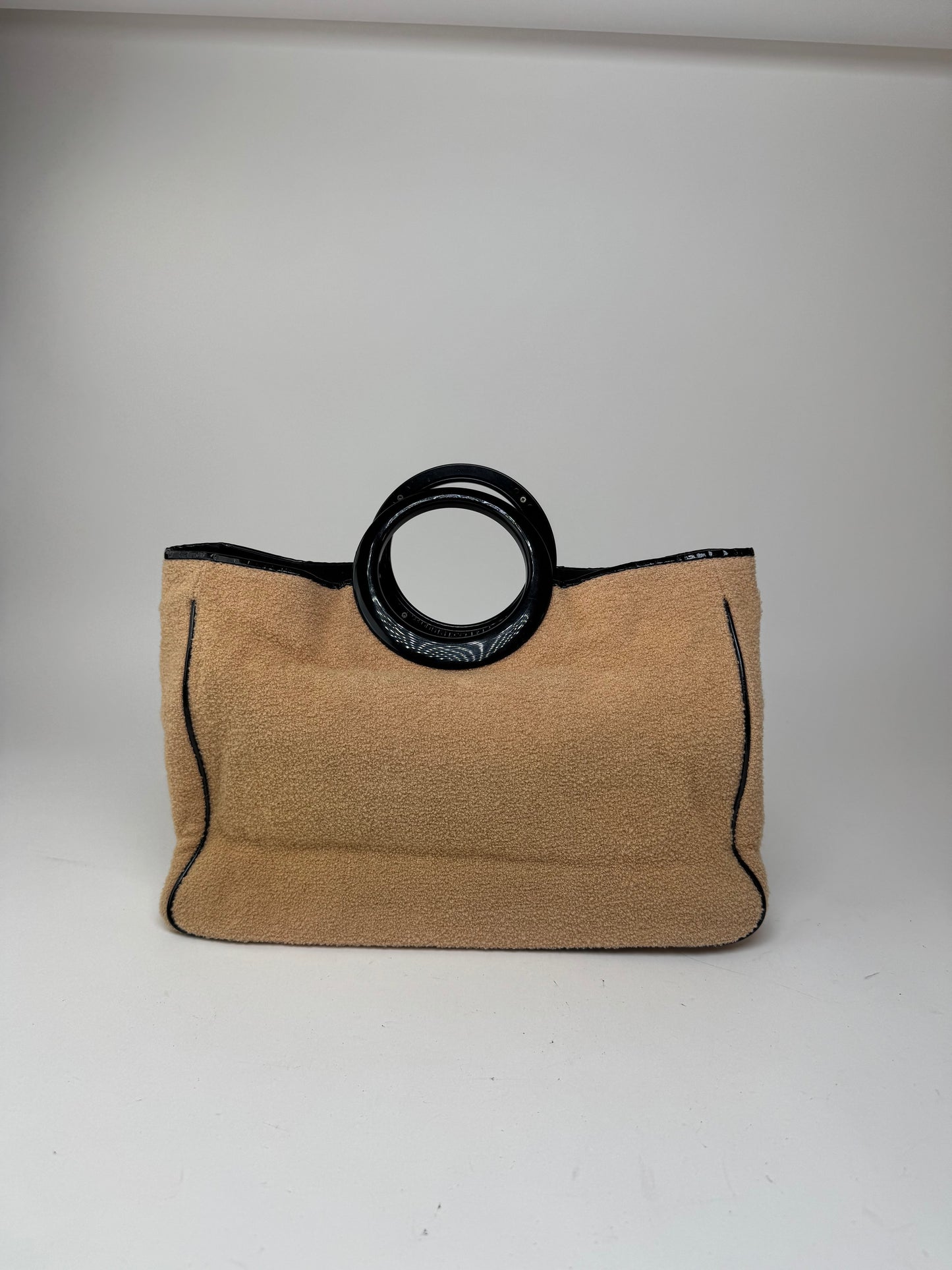 Sac cabas vintage Balenciaga en tissu éponge beige noir