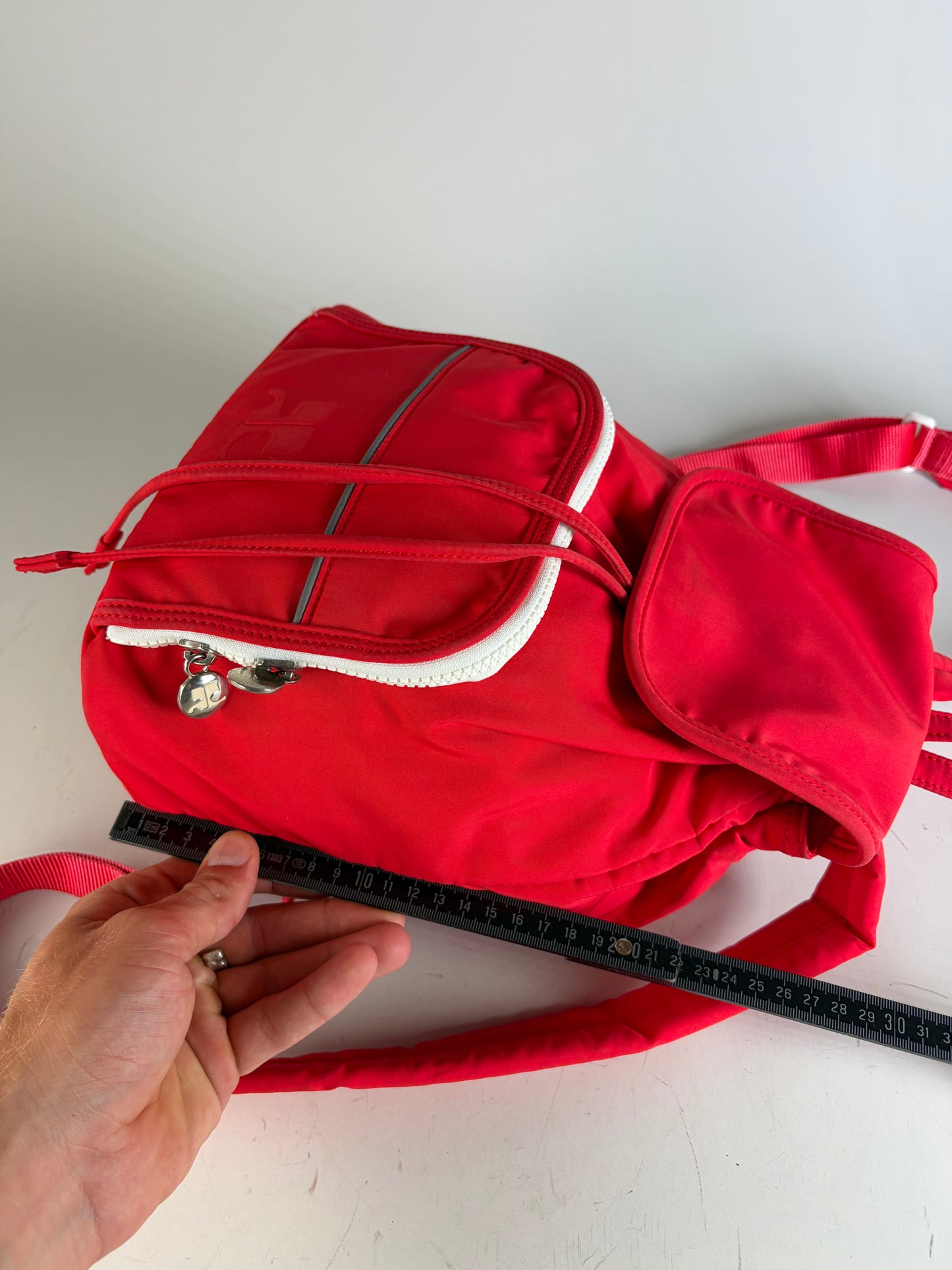Vintage Courreges Nylon Backpack Red Silver-Tone