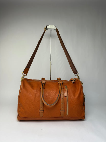 Vintage Courreges Pebbled Leather Duffle Bag Rust Tan
