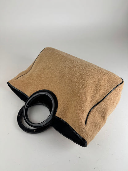 Sac cabas vintage Balenciaga en tissu éponge beige noir