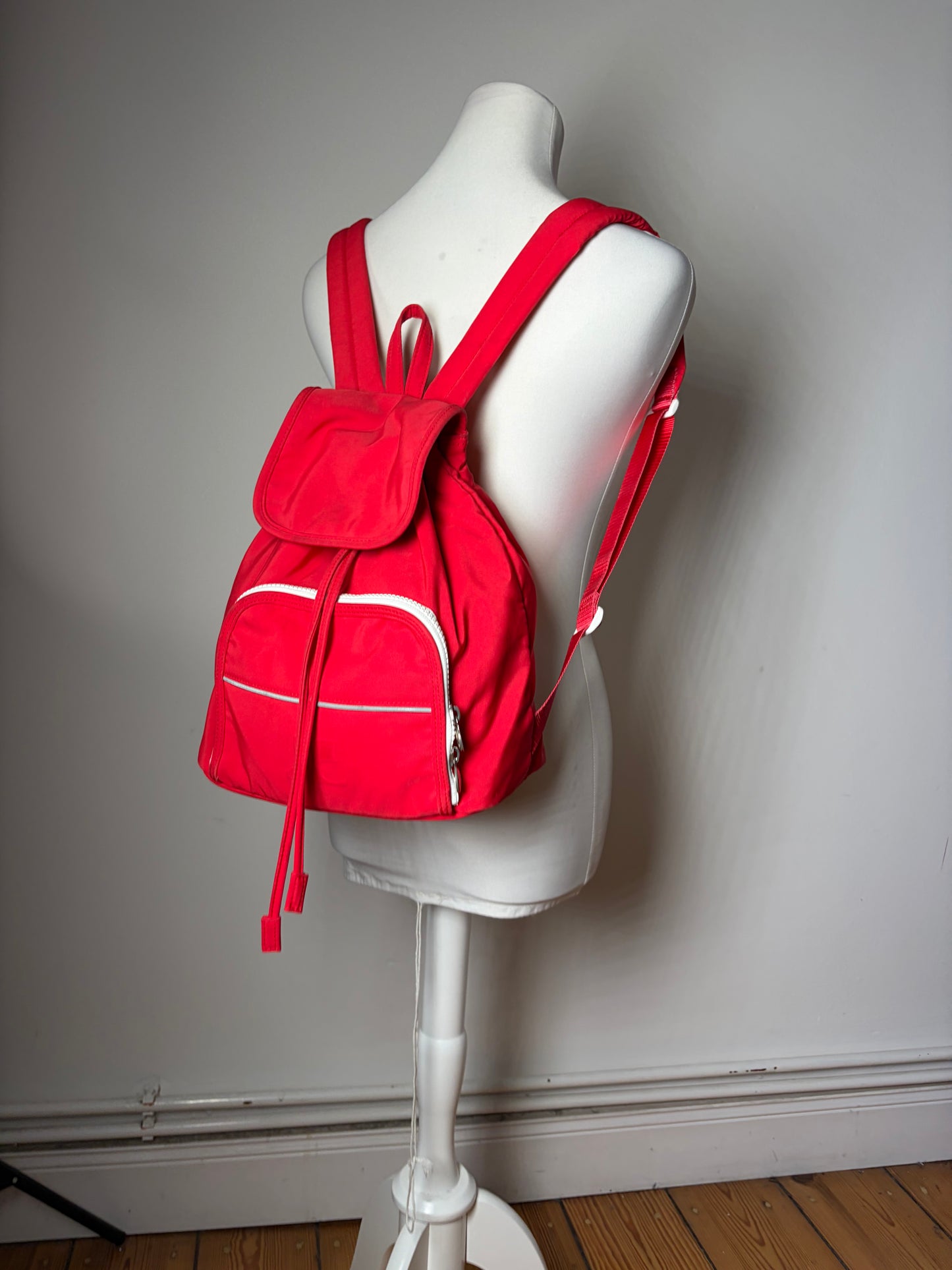 Vintage Courreges Nylon Backpack Red Silver-Tone