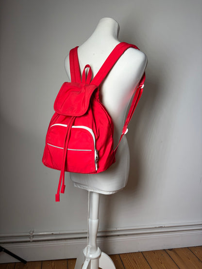 Vintage Courreges Nylon Backpack Red Silver-Tone