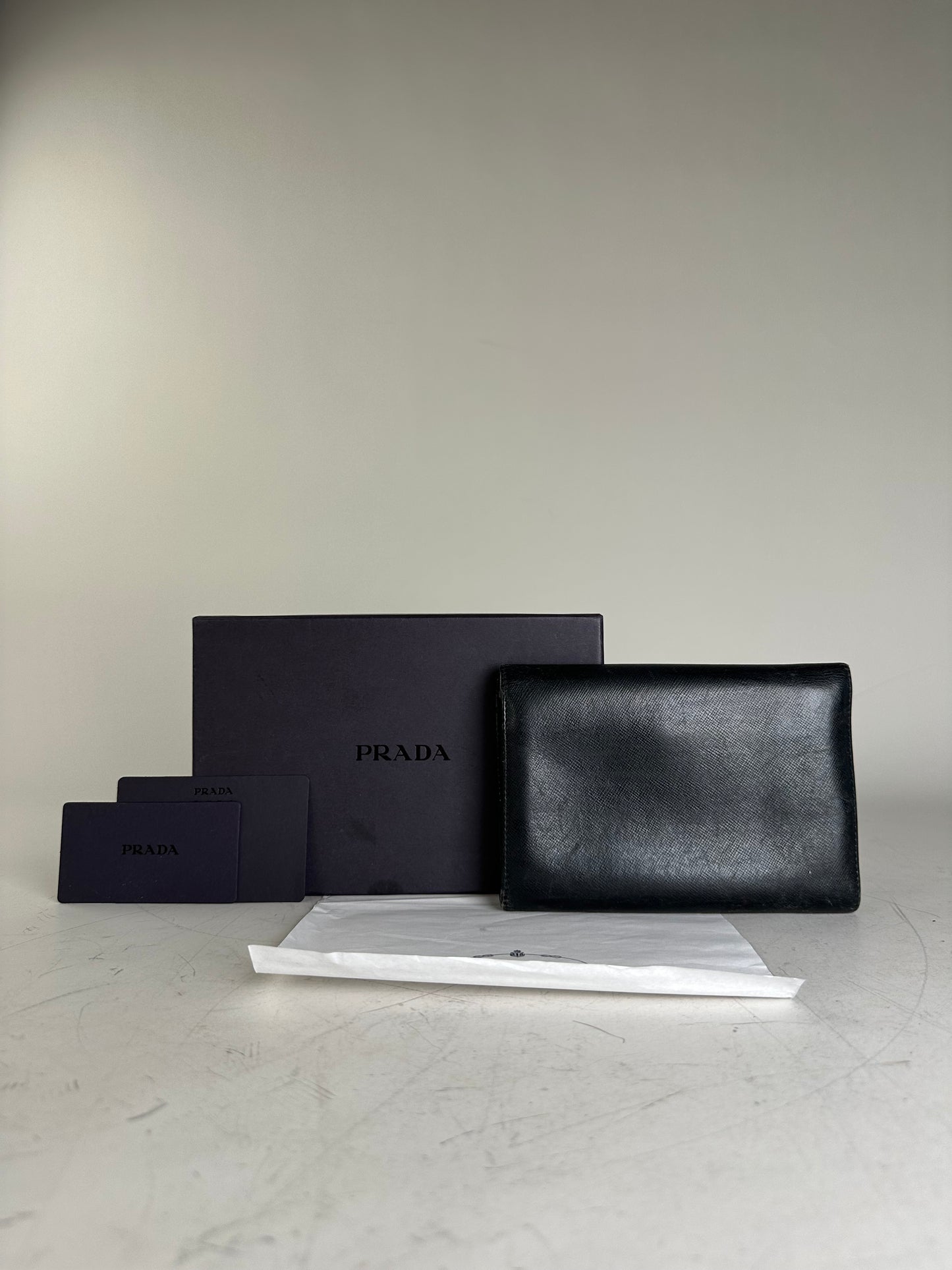 Vintage Prada Saffiano Leather Wallet Black Silver