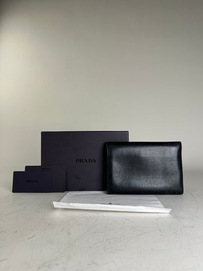 Vintage Prada Saffiano Leather Wallet Black Silver