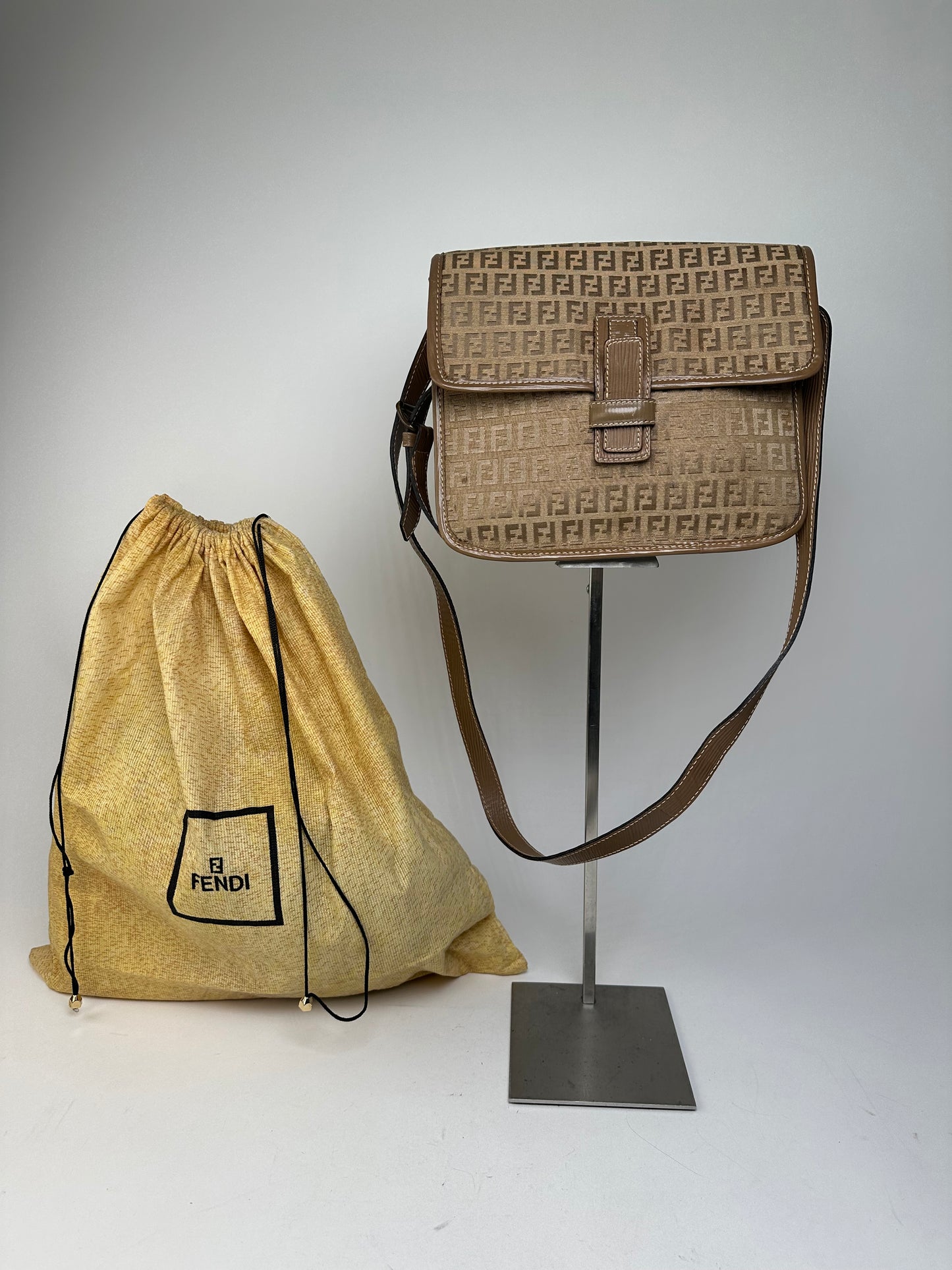 Vintage Fendi FF Monogram Leather Shoulder Bag Brown