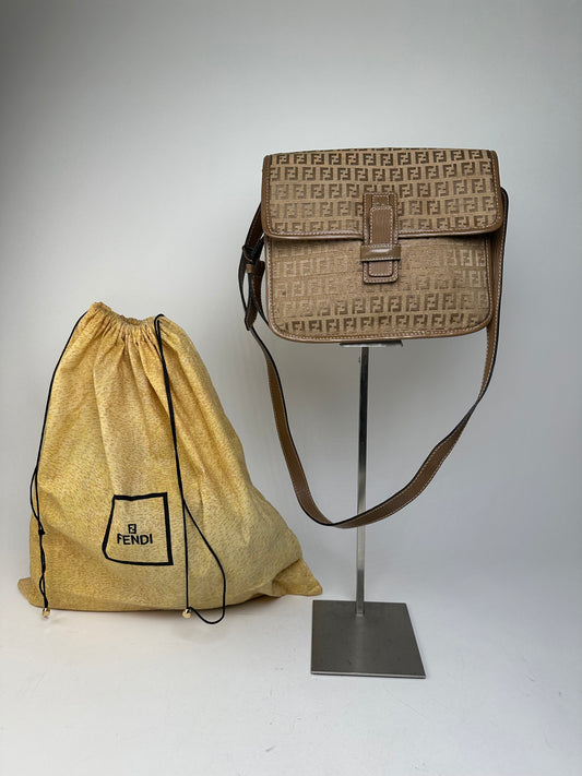 Vintage Fendi FF Monogram Leather Shoulder Bag Brown