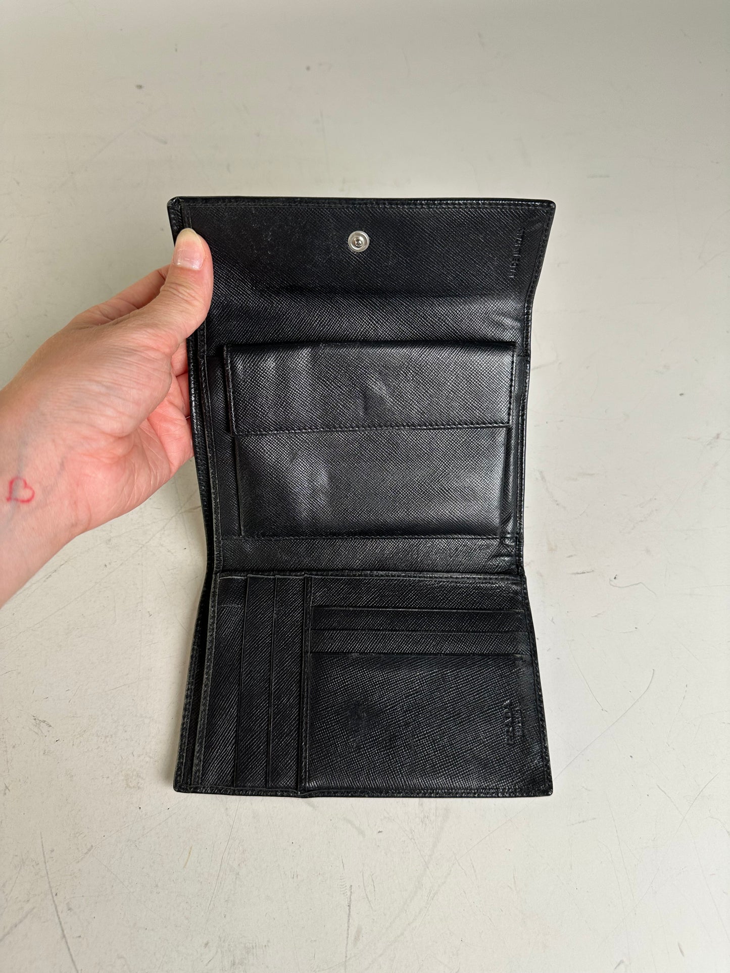 Vintage Prada Saffiano Leather Wallet Black Silver