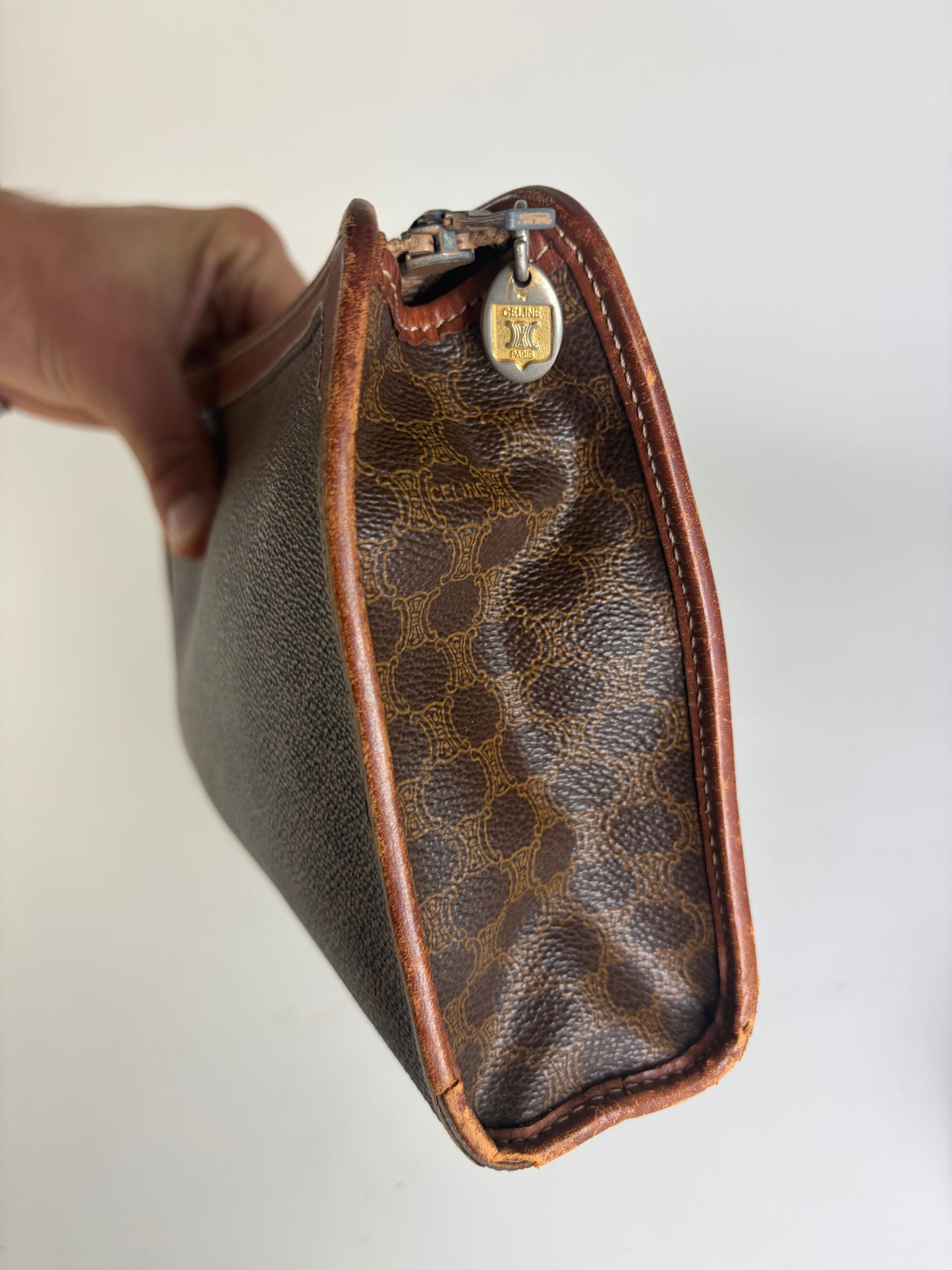Vintage Celine Monogram Canvas Bifold Wallet Brown Beige