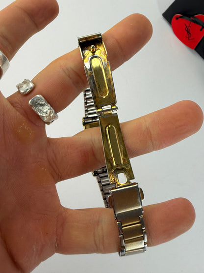 Vintage Yves Saint Laurent Rectangular Bracelet Watch Late 1980s Gold Silver
