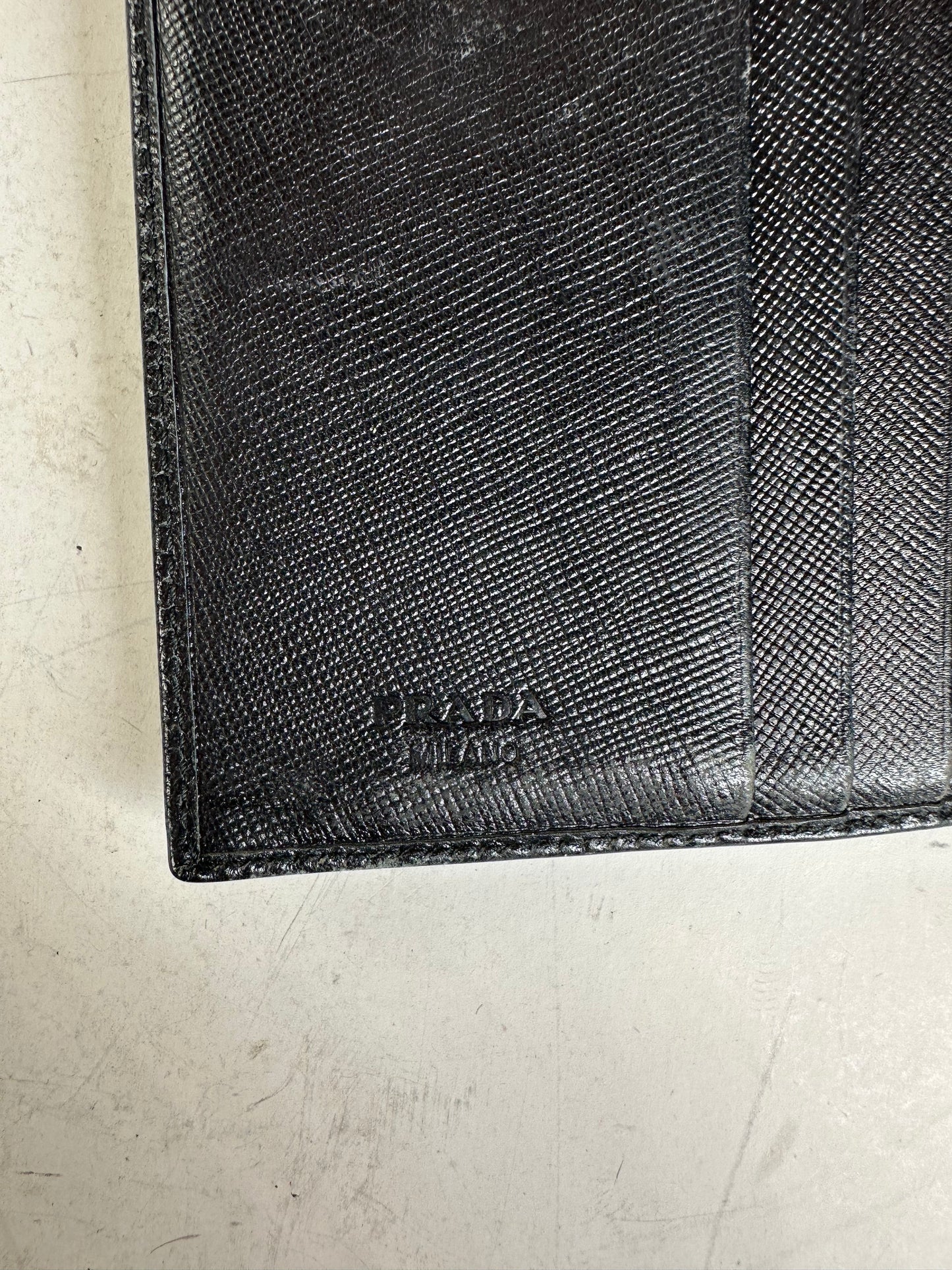 Vintage Prada Saffiano Leather Wallet Black Silver