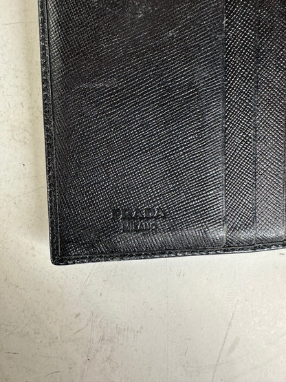 Vintage Prada Saffiano Leather Wallet Black Silver