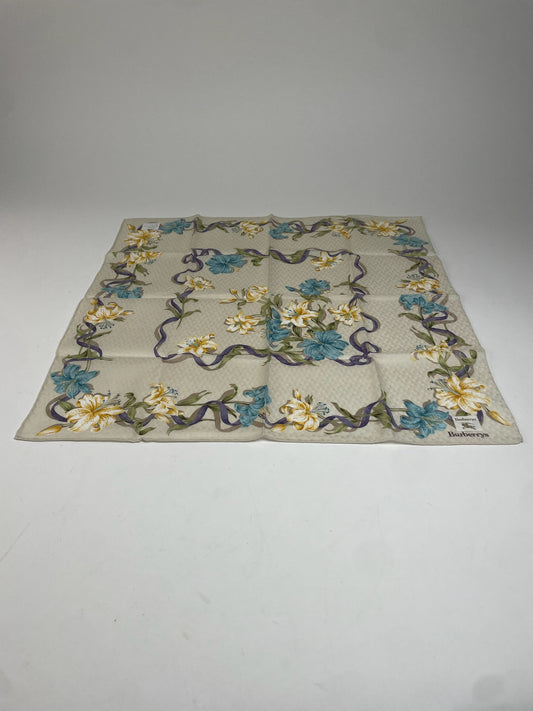 Vintage Burberry Floral Scarf Beige Yellow Blue