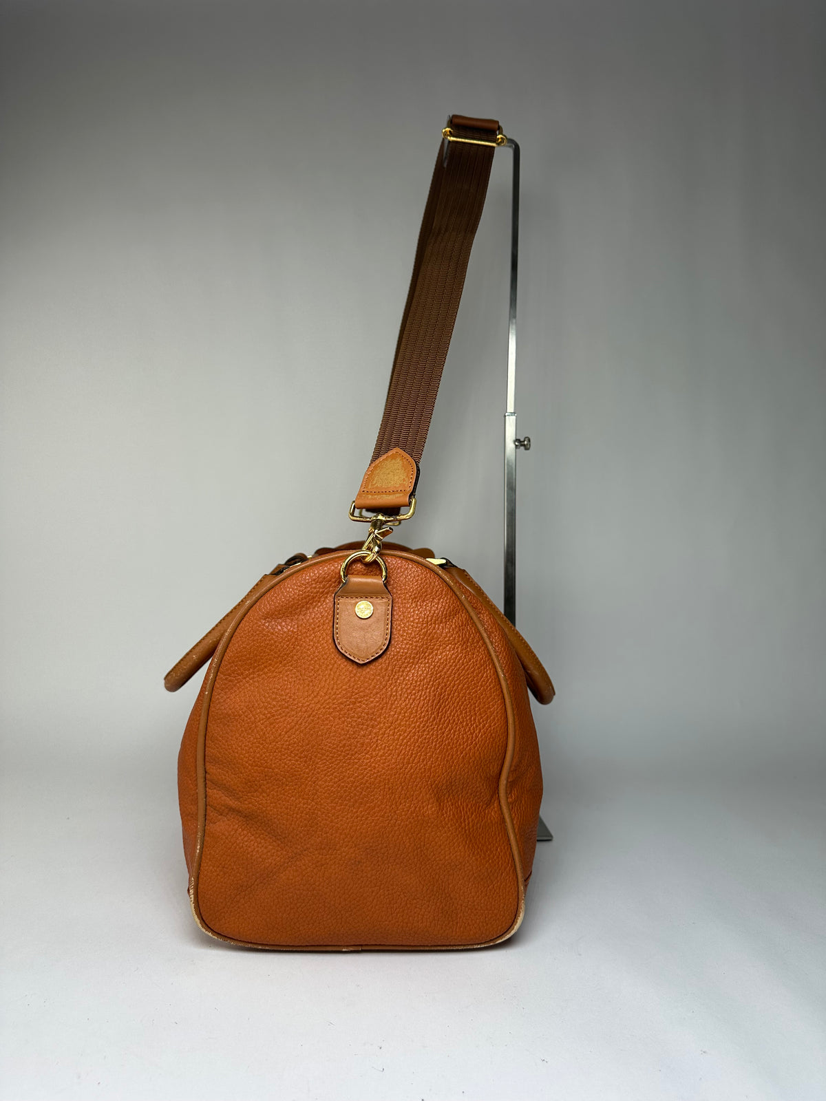 Vintage Courreges Pebbled Leather Duffle Bag Rust Tan