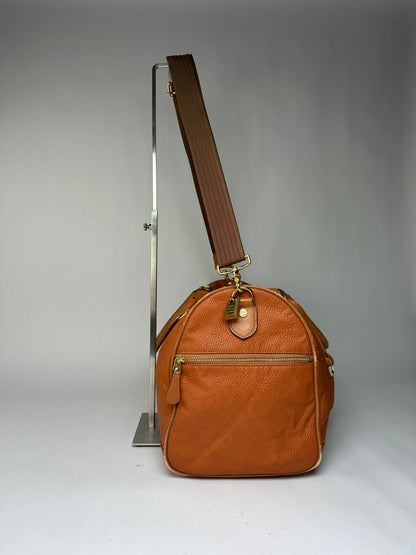 Vintage Courreges Pebbled Leather Duffle Bag Rust Tan