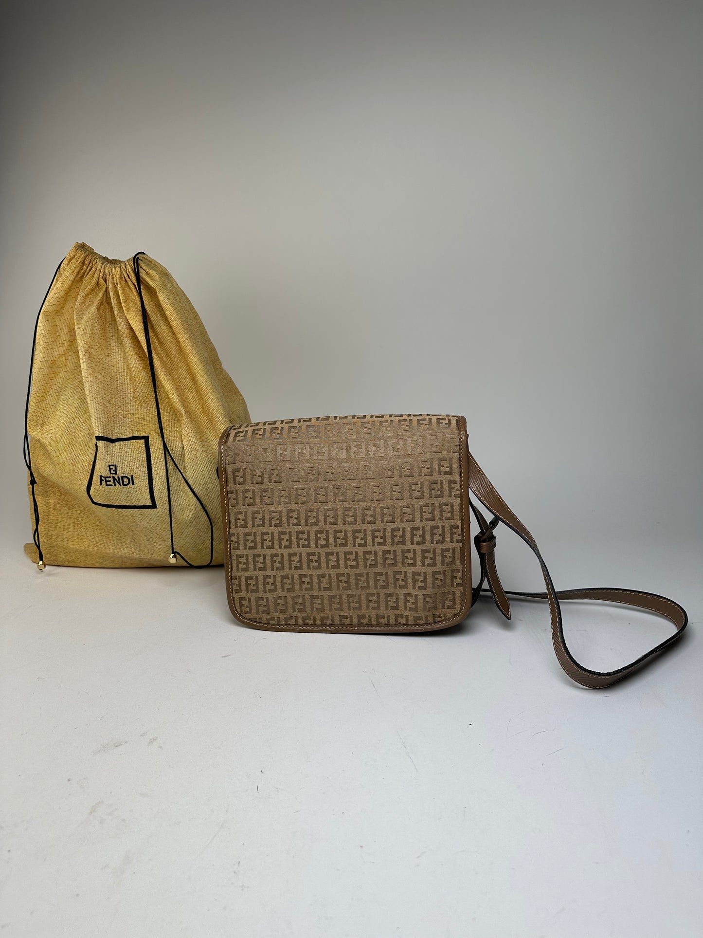 Vintage Fendi FF Monogram Leather Shoulder Bag Brown