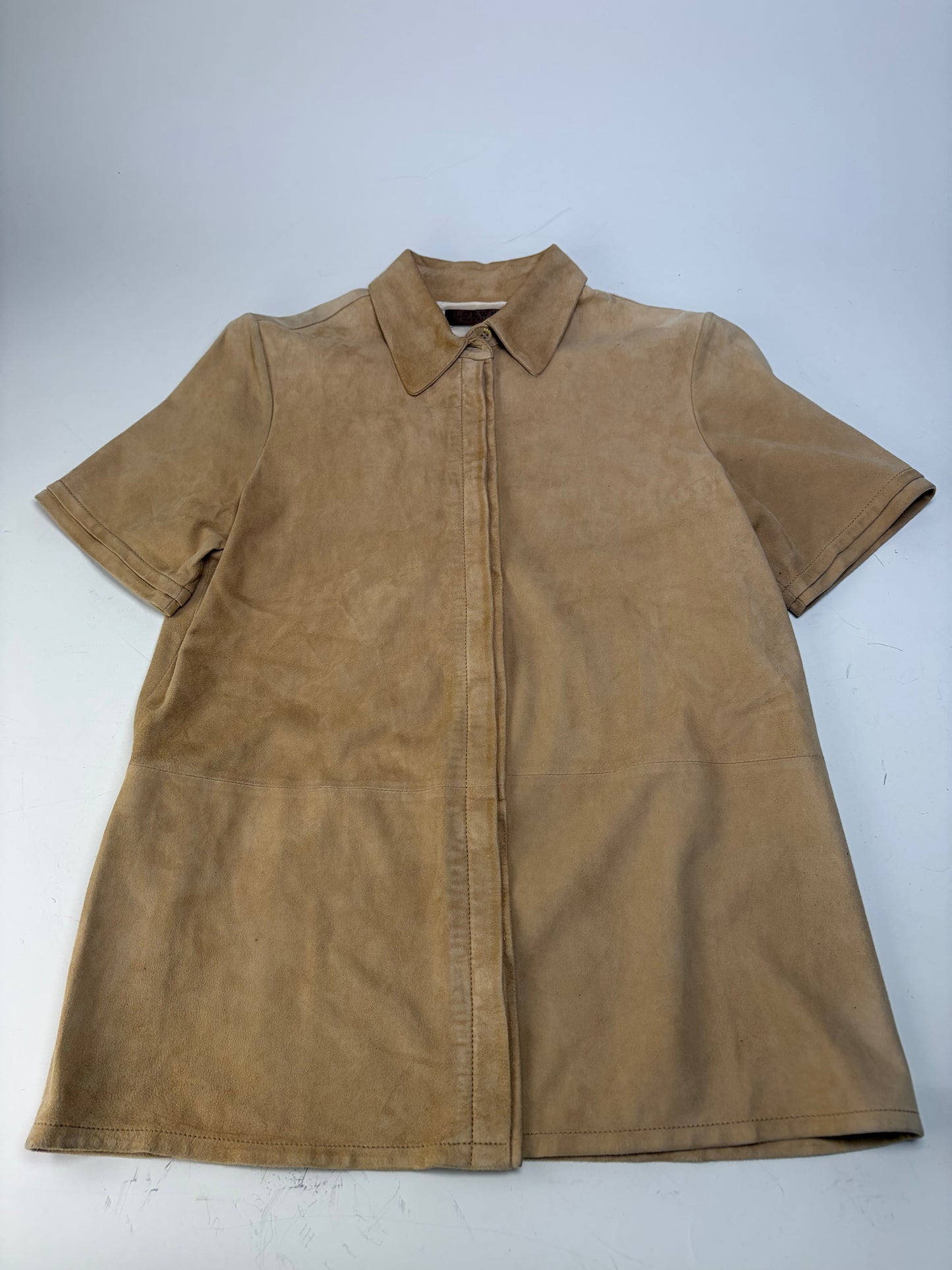 Vintage Loewe Suede Short Sleeve Shirt Beige S