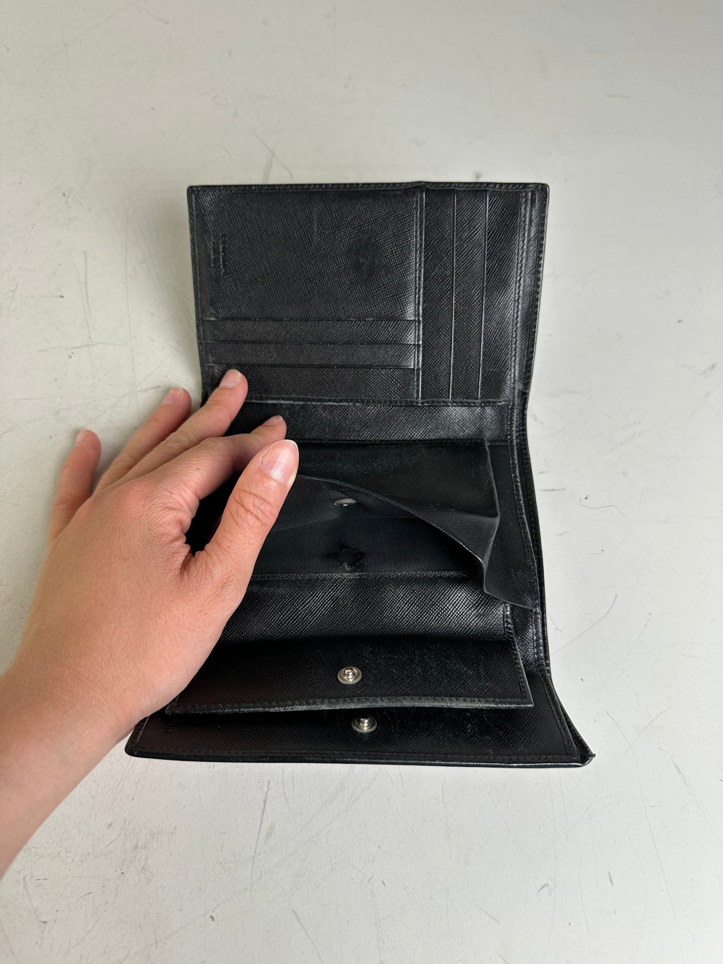 Vintage Prada Saffiano Leather Wallet Black Silver
