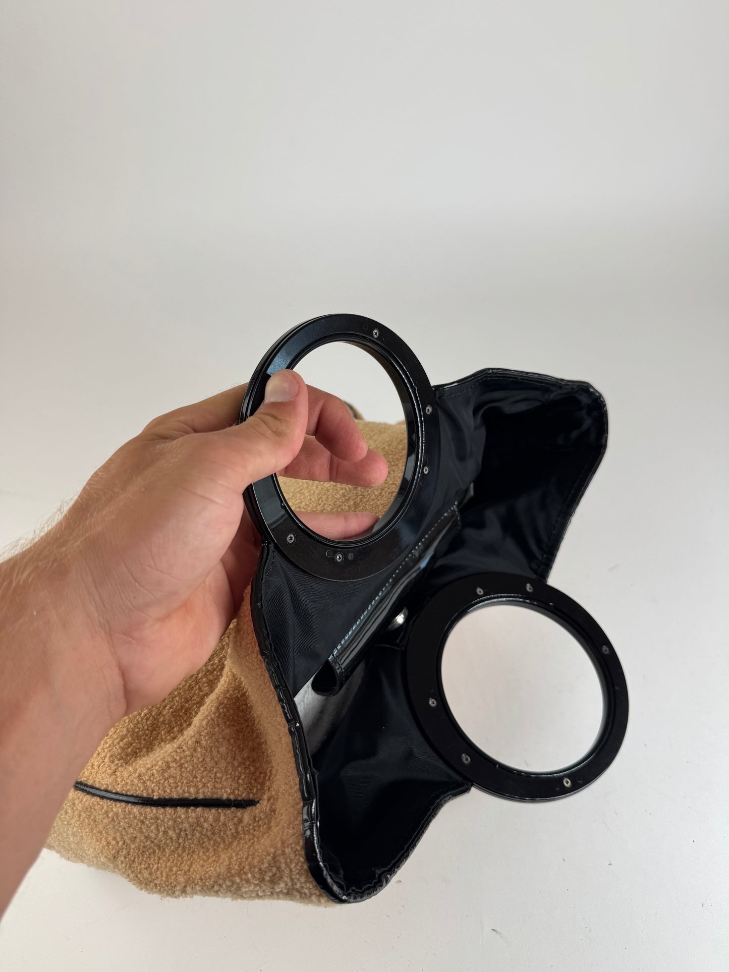 Sac cabas vintage Balenciaga en tissu éponge beige noir