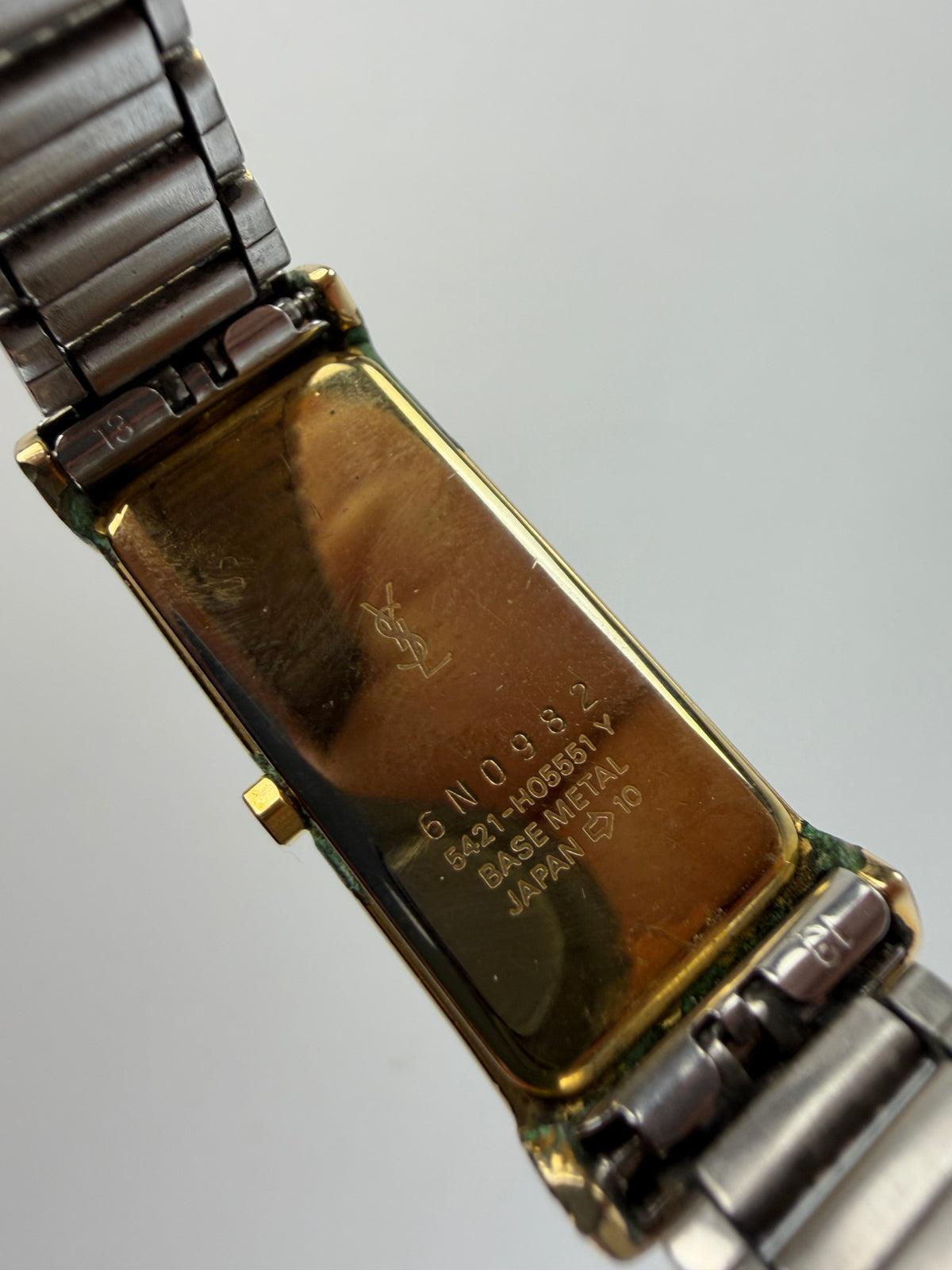 Vintage Yves Saint Laurent Rectangular Bracelet Watch Late 1980s Gold Silver