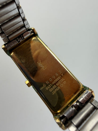 Vintage Yves Saint Laurent Rectangular Bracelet Watch Late 1980s Gold Silver