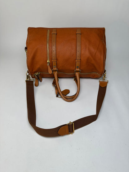 Vintage Courreges Pebbled Leather Duffle Bag Rust Tan