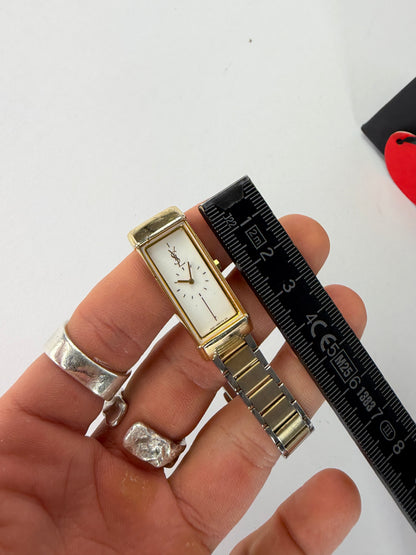 Vintage Yves Saint Laurent Rectangular Bracelet Watch Late 1980s Gold Silver