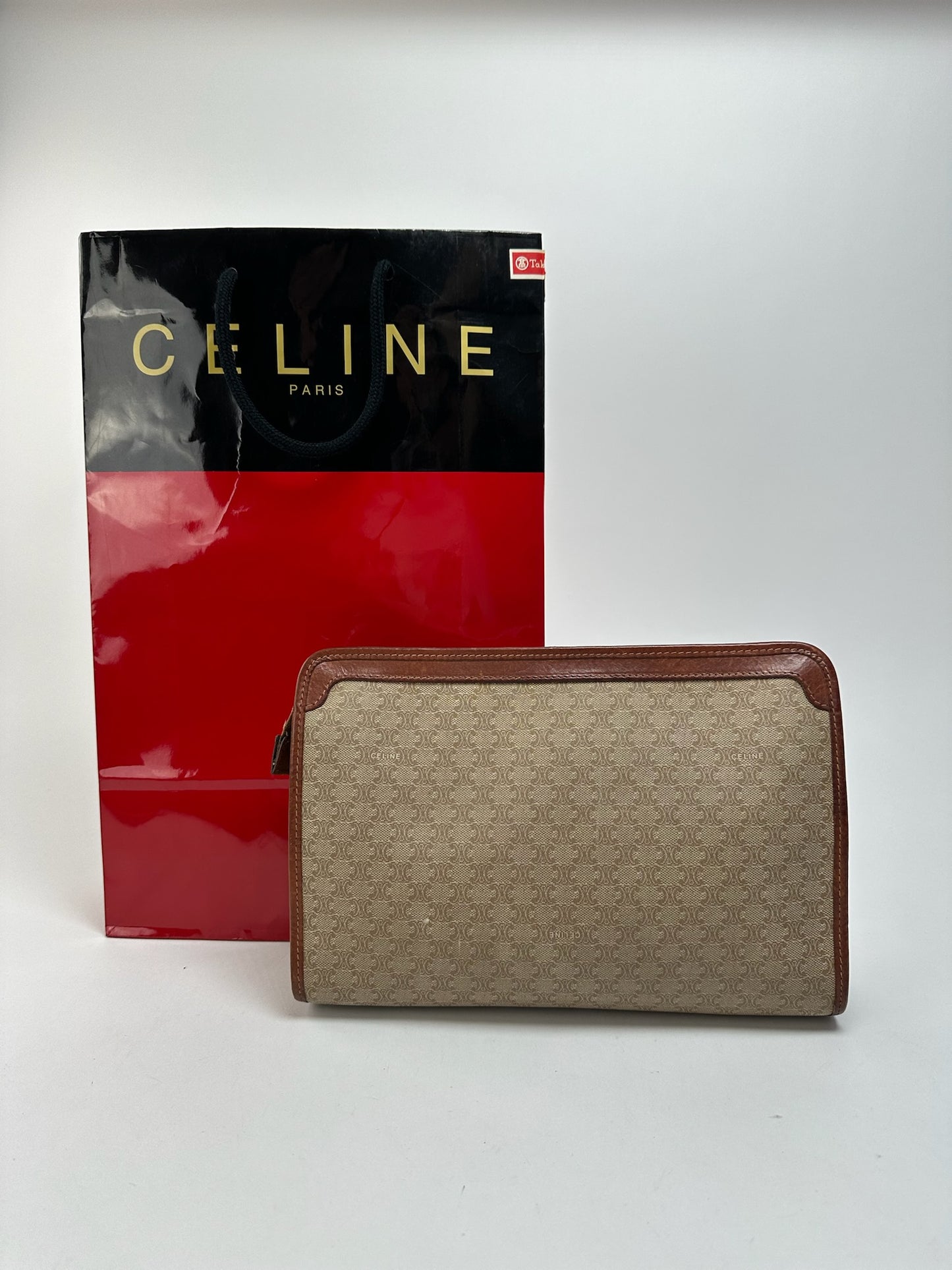 Pochette vintage en cuir noir Céline Paris