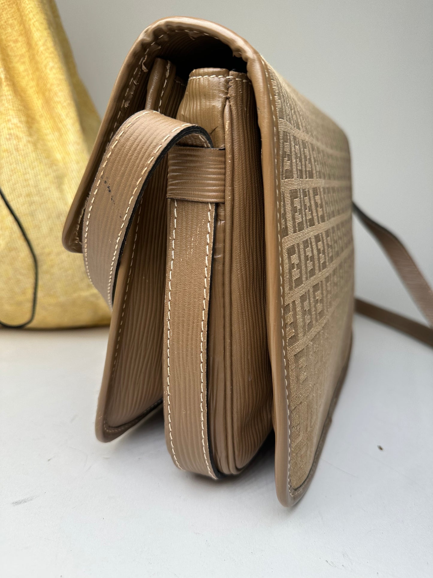 Vintage Fendi FF Monogram Leather Shoulder Bag Brown