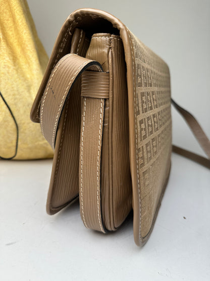 Vintage Fendi FF Monogram Leather Shoulder Bag Brown